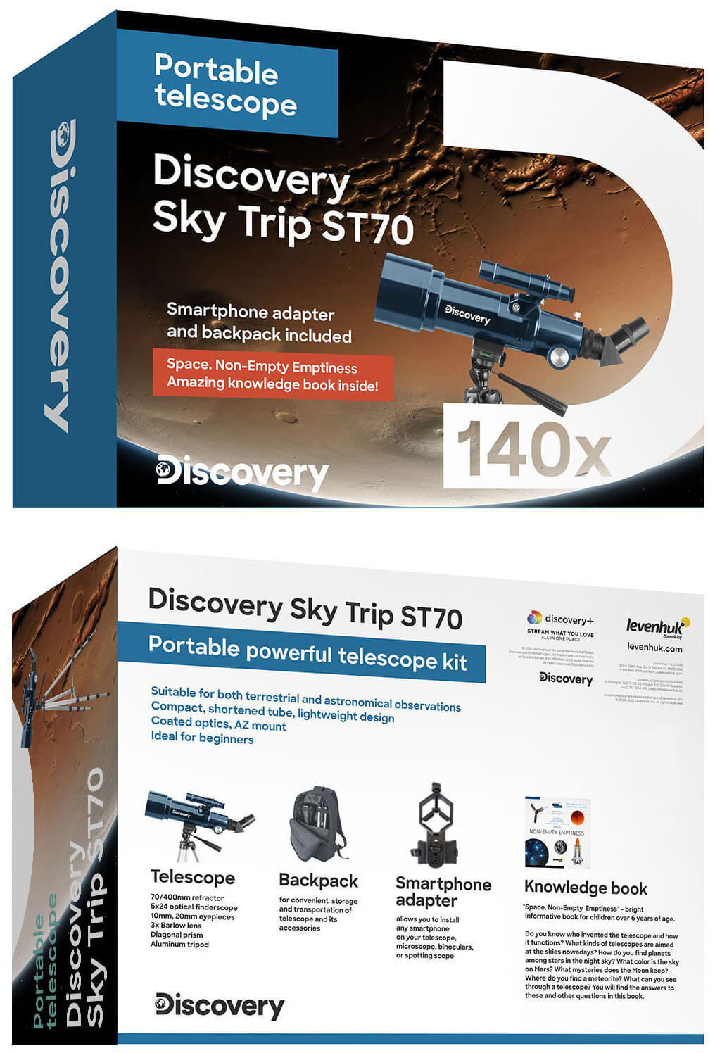 Hvezdársky ďalekohľad Discovery Sky Trip ST70 s knižkou